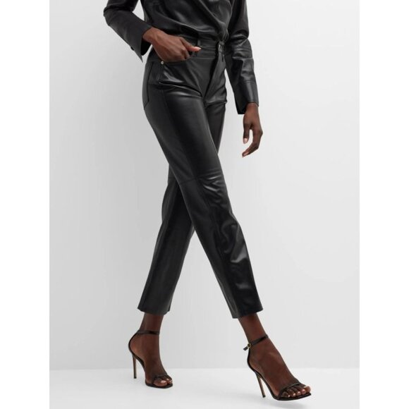 Nanushka Vinni Faux-Leather Black Butter Soft Biker Rocker Lux Ankle Pants M - Picture 1 of 13